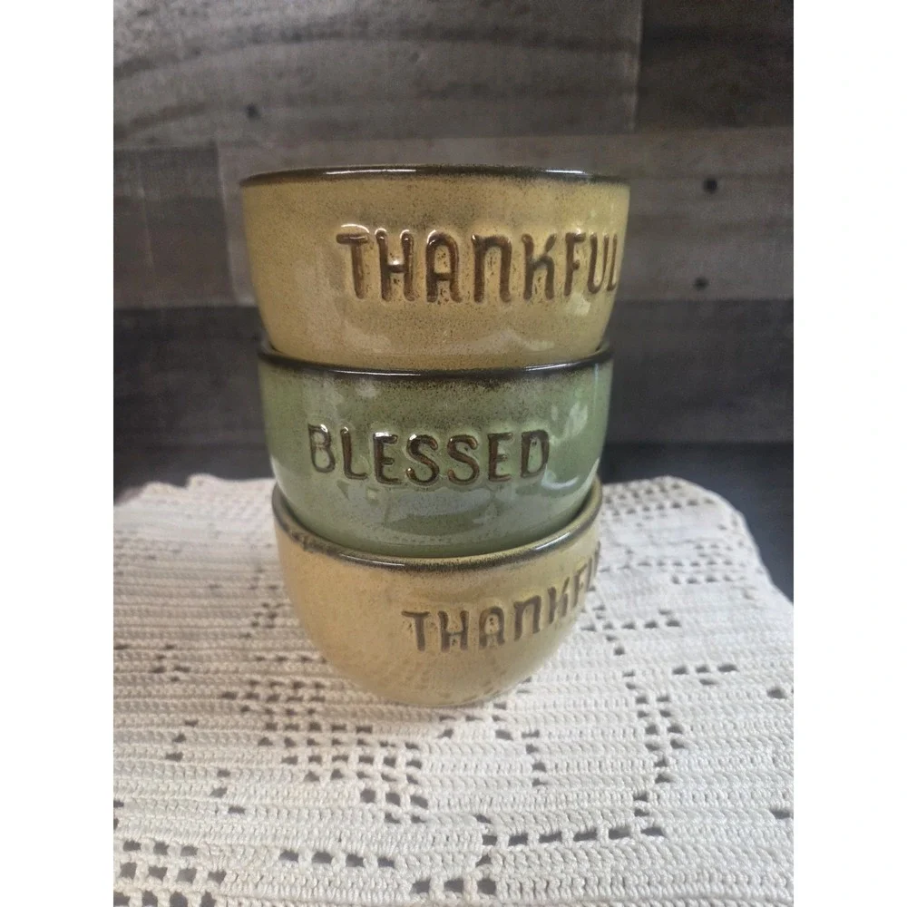 Hallmark Fall Bowls Set of 3 - 2 Thankful‎ 1 Blessed Glazed Bowls